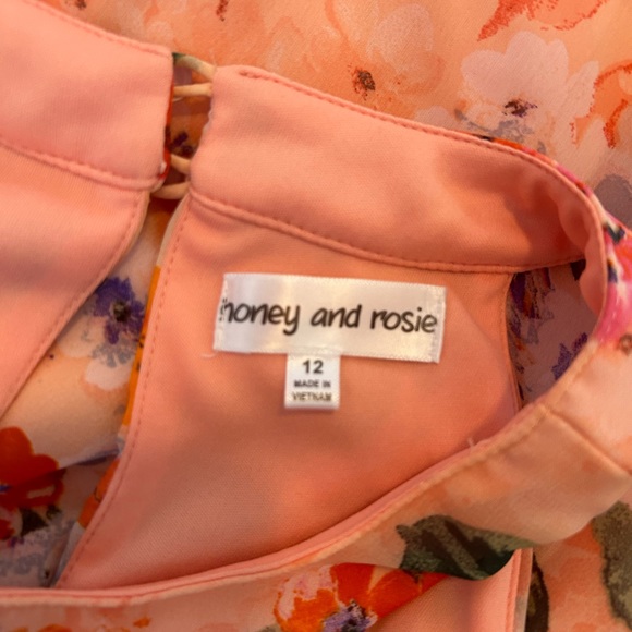 Flora orange dress with color accents of purple, blue, green and pink - Picture 4 of 4